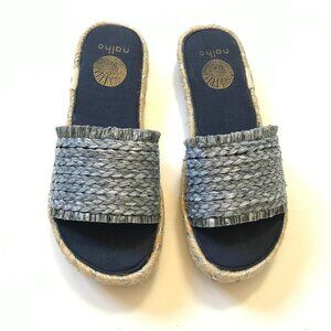 NEW Nalho Meeka Sandals Slides Womens 6 Navy Blue Yoga Mat Espadrilles Raffia